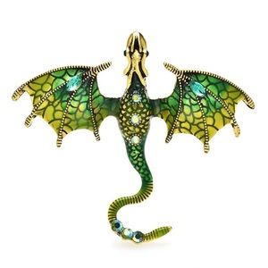 GREEN ENAMEL FLYING DRAGON PIN / BROOCH